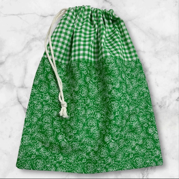 Green Floral Linen Cotton Bread Bag, Organic Reusable Sourdough Bag, Sustainable - Picture 4 of 4